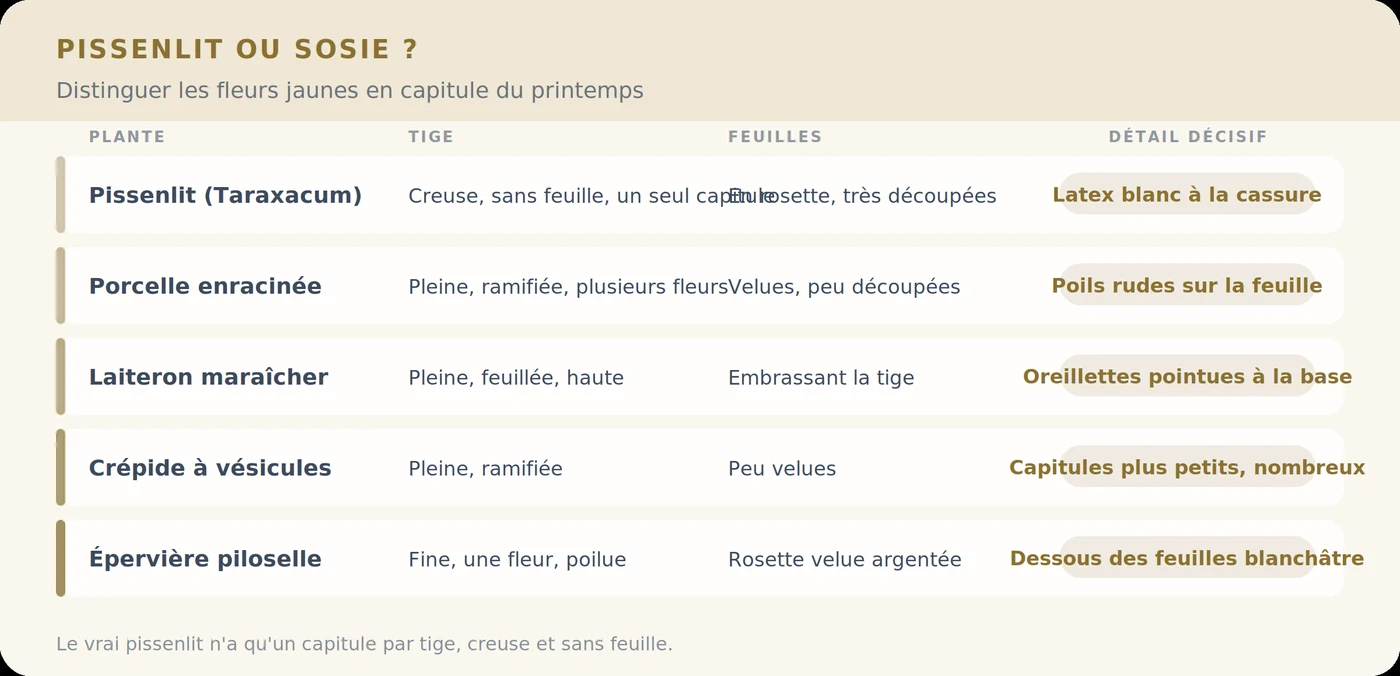 Pissenlit et ses sosies : tableau de reconnaissance